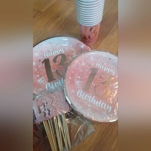 Pink and Gold Birthday Party Supplies Set